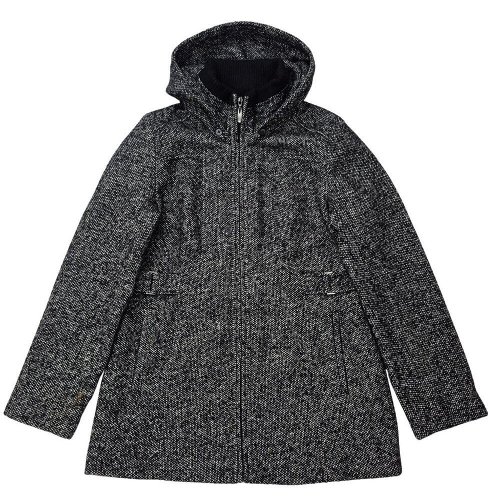 Fleet Street Womens S Wool Blend Hooded Buckle Winter Coat Jacket Black/White